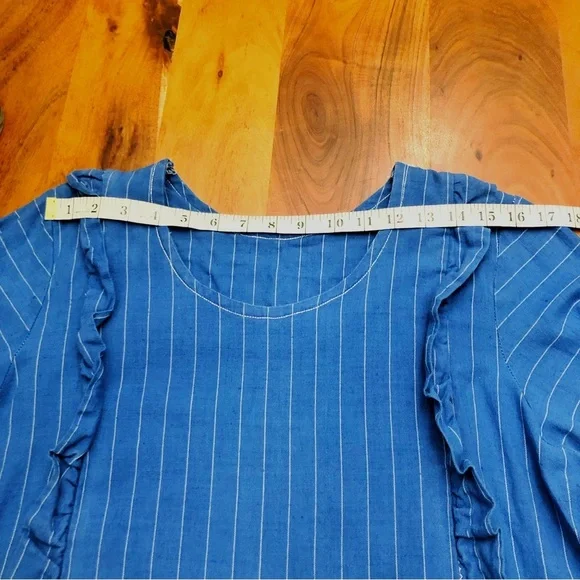 Vintage Oversized Boho Babydoll Navy Blue Stripes Casual Loose Fit Maxi Dress.XL - Picture 8 of 16